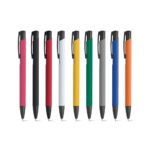 Esferográfica em alumínio com corpo colorido e escrita em preto